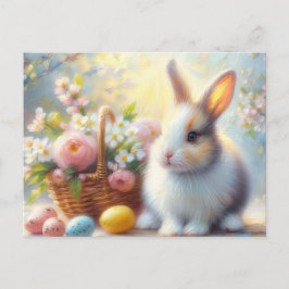 Easter Bunny with Basket and Painted Eggs Postcard Postkarte