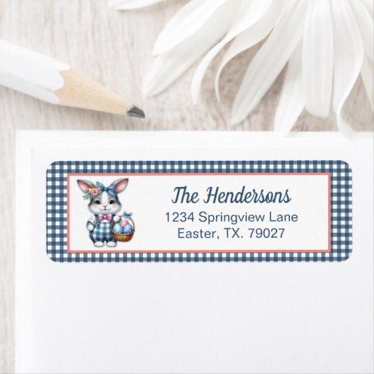 Easter Bunny with Basket of Eggs on Blue Gingham (Insitu)