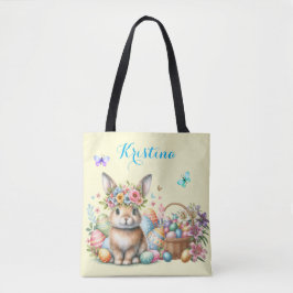 Easter Bunny With Floral Basket and Colored Eggs Tasche