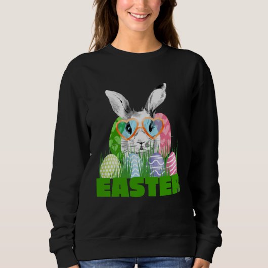 Easter Bunny with Glasses Egg Hunting Sweatshirt (Vorderseite)