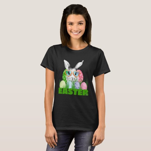 Easter Bunny with Glasses Egg Hunting T-Shirt (Vorne ganz)