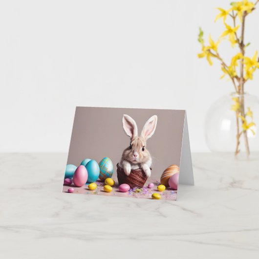 Easter bunny with his eggs. karte (Gelbe Blume)