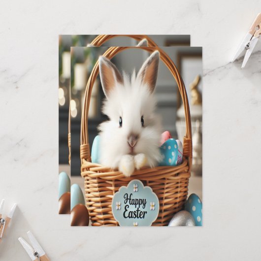Easter bunny with his eggs. karte (Vorderseite/Rückseite Beispiel)