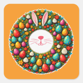 Easter Bunny Wreath – Cute Style Autocolante Quadratischer Aufkleber