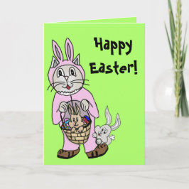 Easter Card with a Cat in bunny suit drawing Feiertagskarte