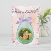 Easter celebration -green egg with photo einladung (Stehend Vorderseite)