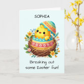 Easter Chick Breaking Out of Muschel im Niedlichen Karte (Gelbe Blume)
