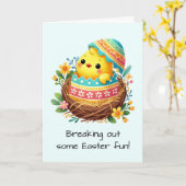Easter Chick Breaking Out of Muschel im Niedlichen Karte (Gelbe Blume)