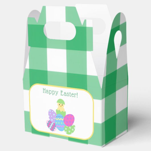 EASTER Chick Eggs and bold green check  Geschenkschachtel (Geöffnet)