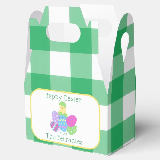 EASTER Chick Eggs and bold green check NAME Geschenkschachtel (Geöffnet)