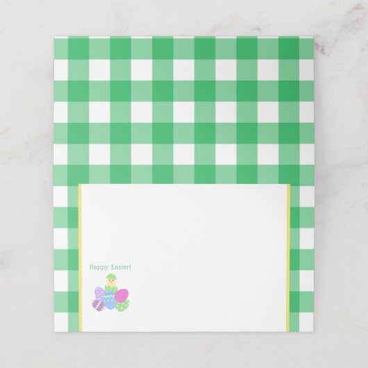 EASTER Chick Eggs and bold green check  Platzkarte (Außenseite Aufgefaltet)