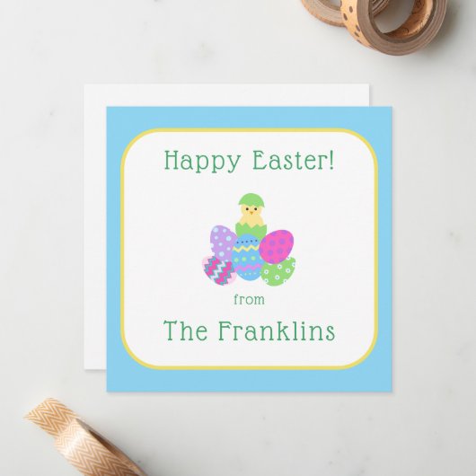 EASTER Chick Eggs and Bright Blue  Mitteilungskarte (Vorderseite/Rückseite Beispiel)