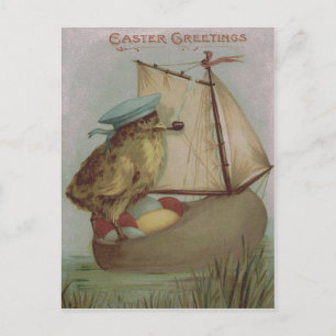 Easter Chick Ei Sail Ship Shoe Feiertagspostkarte