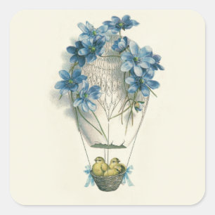 Easter Chick Hot Air Ballon Ei Quadratischer Aufkleber