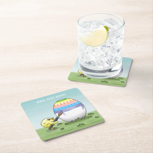 Easter chick paint the Easter egg Rechteckiger Pappuntersetzer (Vor Ort)