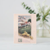 Easter Chick Yard Dogwood Tree Feiertagspostkarte (Stehend Vorderseite)