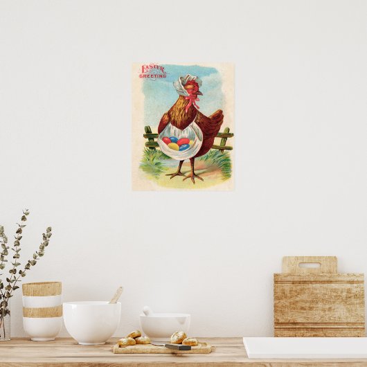 Easter Chicken Farm Cute Antique Eggs Poster (Küche)