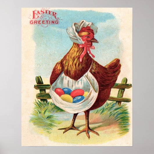 Easter Chicken Farm Cute Antique Eggs Poster (Vorne)