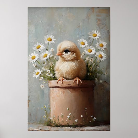Easter Chicken Flower Pot Print, Rustic Poster (Vorne)