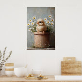 Easter Chicken Flower Pot Print, Rustic Poster (Küche)