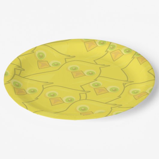 Easter Chickens Bright Yellow Cartoon Pattern Pappteller (Schrägansicht)