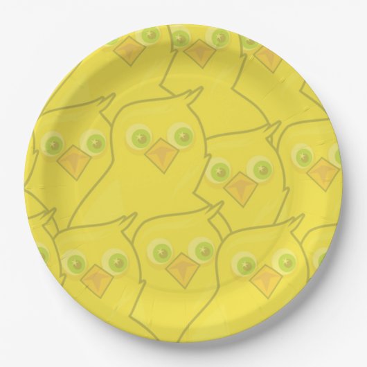 Easter Chickens Bright Yellow Cartoon Pattern Pappteller (Vorderseite)