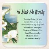 Easter Christian He Made Me Worthy Square Sticker Rechteckiger Pappuntersetzer (Vorderseite)