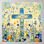 Easter cross by field of flowers poster (Vorne)