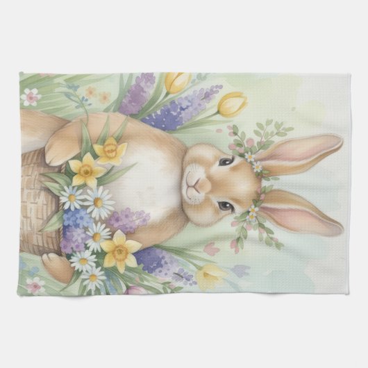 Easter cute bunny floral kitchen towel geschirrtuch (Horizontal)