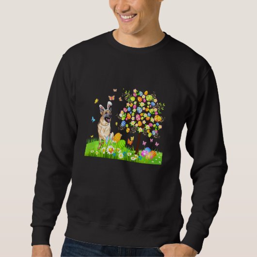 Easter Cute Bunny German Shepherd Eggs Tree Men Wo Sweatshirt (Vorderseite)