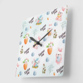 Easter Day Rabbits Pattern Quadratische Wanduhr (Winkel)