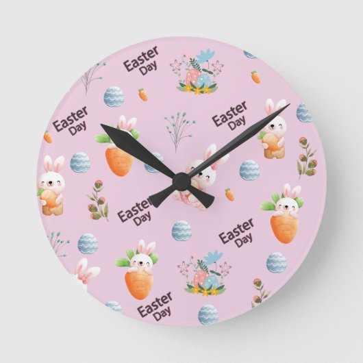 Easter Day Rabbits Pattern Runde Wanduhr (Vorderseite)