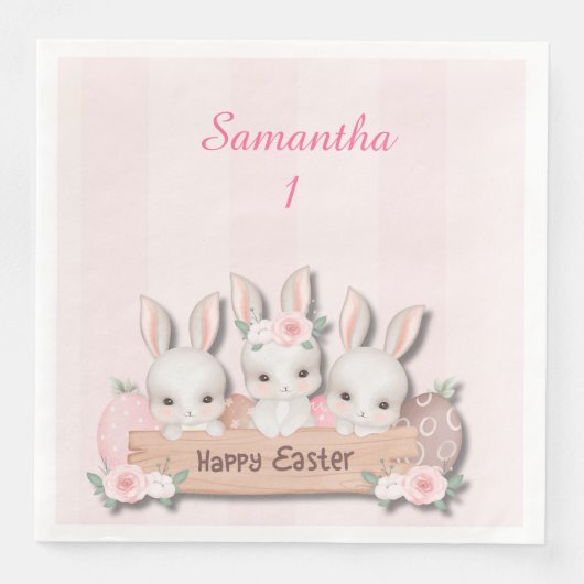 Easter Dinner Napkins - Kawaii Bunnies & Roses Serviette (Vorderseite)