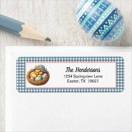 Easter Duckling with Eggs on Blue Gingham Plaid