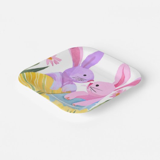 Easter Egg Bunnies | Pastel Watercolor Pappteller (Gewinkelt)