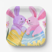 Easter Egg Bunnies | Pastel Watercolor Pappteller (Vorderseite)