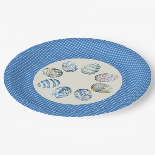 Easter Egg Gingham Pappteller (Schrägansicht)