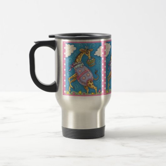 EASTER EGG GIRAFFE & TULIPS, FRÜHSTÜCK MUG REISEBECHER (Links)
