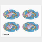 EASTER EGG GIRAFFE & TULIPS, FRÜHSTÜCK Niedlich Ovaler Aufkleber (Blatt)