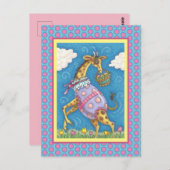 EASTER EGG GIRAFFE & TULIPS, FRÜHSTÜCKSKARTE POSTKARTE (Vorne/Hinten)
