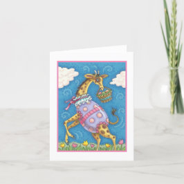 EASTER EGG GIRAFFE & TULIPS SPRING NOTE CARD Leere Feiertagskarte