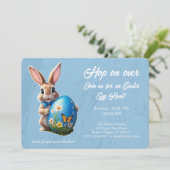 Easter Egg Hunt Brunch Hop on Over Bunny blue - Einladung (Stehend Vorderseite)