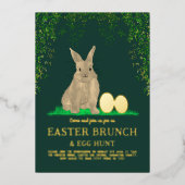 Easter Egg Hunt Spring Brunch Cute Bunny Eggs Gold Folieneinladung (Vorderseite)
