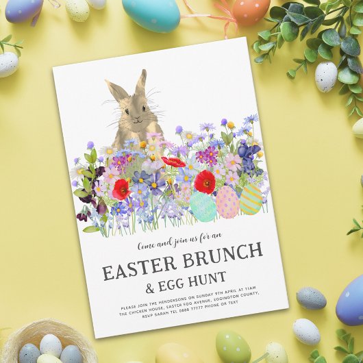 Easter Egg Hunt Spring Brunch Cute Bunny Floral Einladung