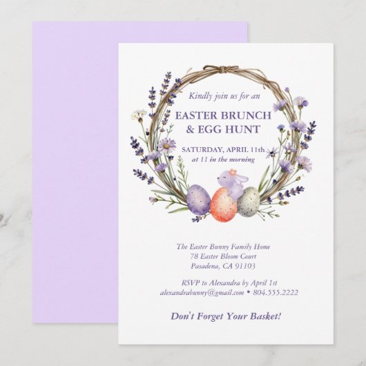 Easter Egg Hunt Watercolor Lavender Cute Bunny Einladung (Vorne/Hinten)