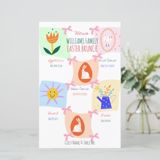 Easter Egg Hunt Wavy Checkerboard Brunch Menü (Stehend Vorderseite)
