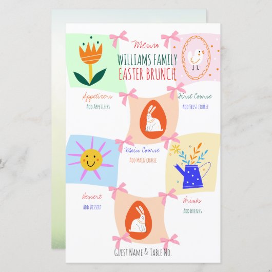 Easter Egg Hunt Wavy Checkerboard Brunch Menü (Vorne/Hinten)
