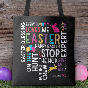 Easter Egg Hunt Word Cloud w Kid Name Year Black Tasche