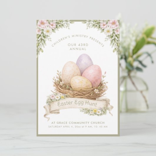 Easter Egg Nest | Easter Egg Hunt Einladung (Stehend Vorderseite)