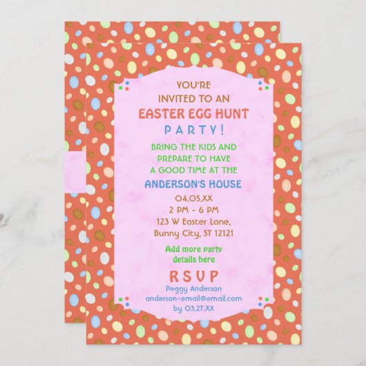 Easter Egg Party Elegantes Retro Coral Rosa Einladung (Vorne/Hinten)